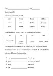 English Worksheet: Suffixes -er, -er, -ful and -less