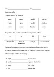 English Worksheet: Suffixes -er, -er, -ful and -less