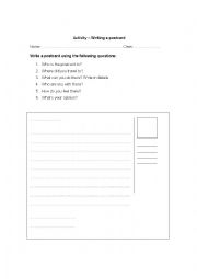 English Worksheet: Writing a postcard