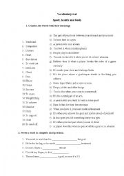 English Worksheet: health and sports vocabulary test