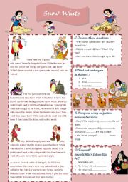 English Worksheet: reading a fairy tale SNOWWHITE