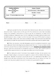 English Worksheet: End-of-term test 2 - 4th form Sc , Maths , Eco & Computer sciences ( Tunisian Schools )