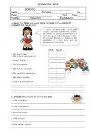 English Worksheet: TEST 5th form