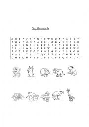 English Worksheet: Animals - wordsearch