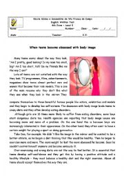 English Worksheet: When teens become obsessed with body image- 9th form test- version A