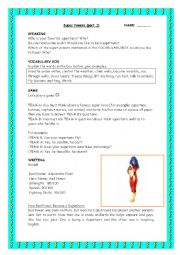 English Worksheet: Super Powers/ Superheroes (speaking vocab game writing)