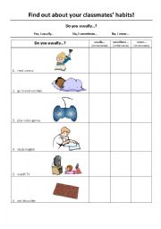 English Worksheet: Habits - Find Someone Who... - Speaking Activity