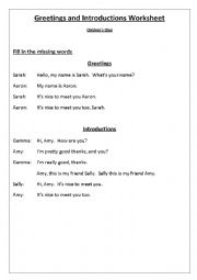 English Worksheet: Greetings and Introductions