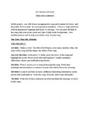English Worksheet: music project to prepare on ppt