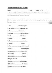 English Worksheet: Present Continuous Test