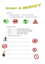 English Worksheet: MUST AND MUSTNT