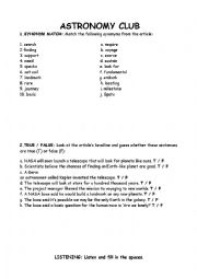 English Worksheet: Astronomy