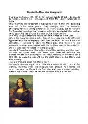 English Worksheet: The day the Mona Lisa disappeared