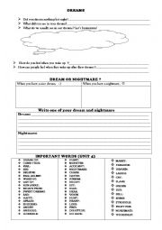 Dreams worksheet (simple past tense)