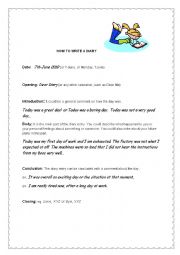 English Worksheet: How to write a Diary 