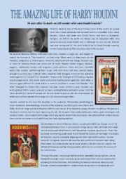 English Worksheet: The amazing life of Harry Houdini