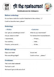 English Worksheet: At the restaurant