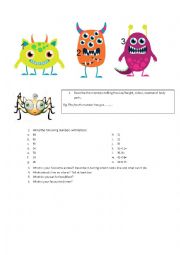 English Worksheet: body parts, animals