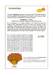 English Worksheet: 2014 Calendar - November