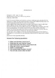English Worksheet: Abraham lincoln