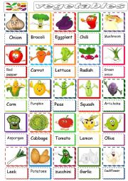 English Worksheet: vegetables pictionary