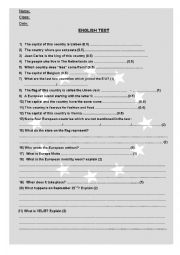 English Worksheet: a test on Europe (for a European class)