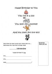 English Worksheet: A Funny Birthday Song