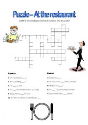 English Worksheet: Puzzle - At the restaurant