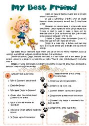 English Worksheet: My Best Friend - easy reading comprehension