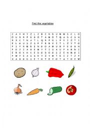 English Worksheet: Wordsearch - find the vegetables