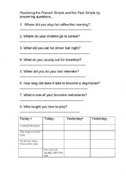 English Worksheet: Practisng the present and past simple