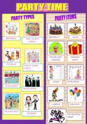 English Worksheet: PARTY TYPES AND PARTY ITEMS