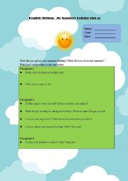 English Worksheet: My Summer Holiday (Writing Ex.with guided questions and examples)