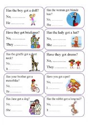 English Worksheet: SPEAKING CARDS - HAVE, HAS ... ?