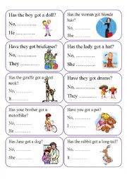 English Worksheet: SPEAKING CARDS - HAVE, HAS ... ?