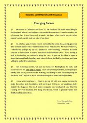 English Worksheet: Reading: Changing Career