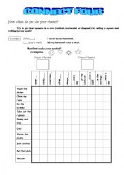 English Worksheet: Connect 4 Chores and Adverbs of Frequency