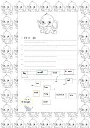 English Worksheet: Colour and describe the elephant