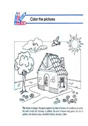 English Worksheet: color the pictures according to instructions