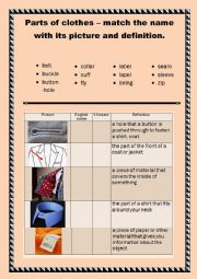 English Worksheet: Elements of clothes 