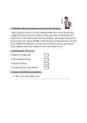 English Worksheet: reading