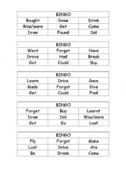 Bingo-present and past verbs-