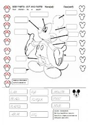 English Worksheet: BODY PARTS WITH COLORING THEME