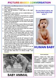 English Worksheet: Picture-based conversation : topic 36 - human baby vs baby animal