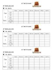 English Worksheet: At the toy shop - a battleship game