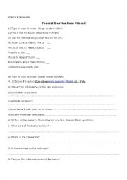 English Worksheet: Tour Destination: Miami (ordering food)