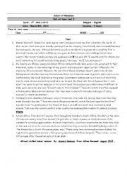English Worksheet: Test 4, Level 4 secondary + correction