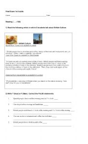 English Worksheet: Exam for ESL adults - Elementary level (coursebook: New English File Elementary)