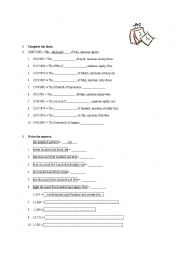 English Worksheet: dates, ordinal numbers