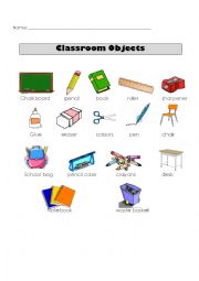 English Worksheet: Classroom objects vocabulary